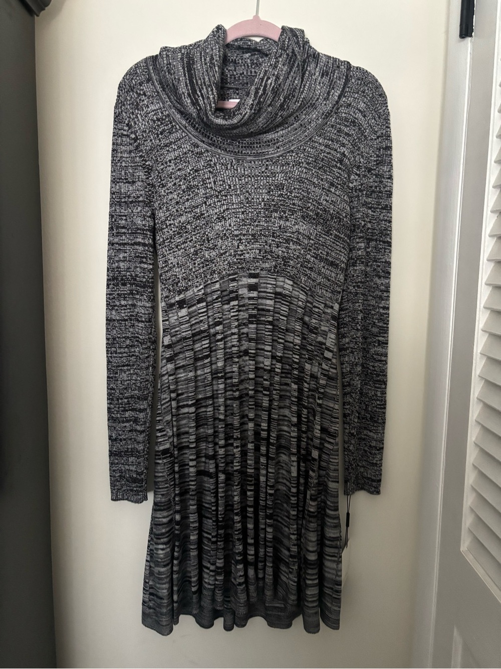 Marled Black & Gray Cowl Neck Long Sleeve Dress